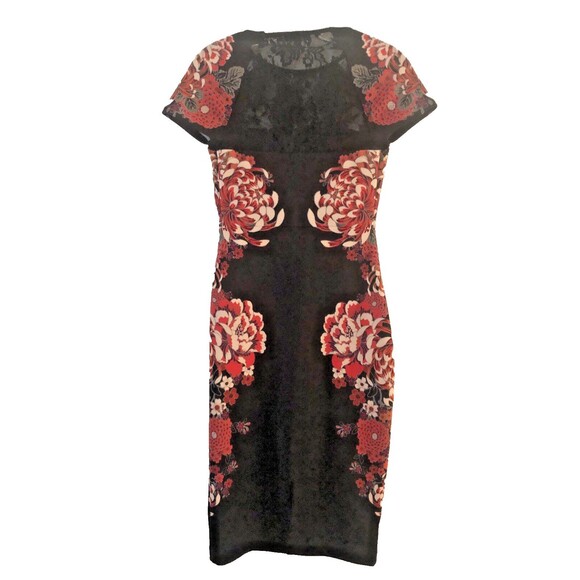 Express Dresses & Skirts - Express Dress Black Red 2  Floral Lace Bodice & Lace Back Sheath Asian Design